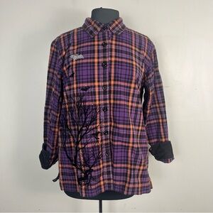 Krazy Kat Halloween Button Up Shirt Sz XL Plaid Velvet Rhinestone Detail Bats
